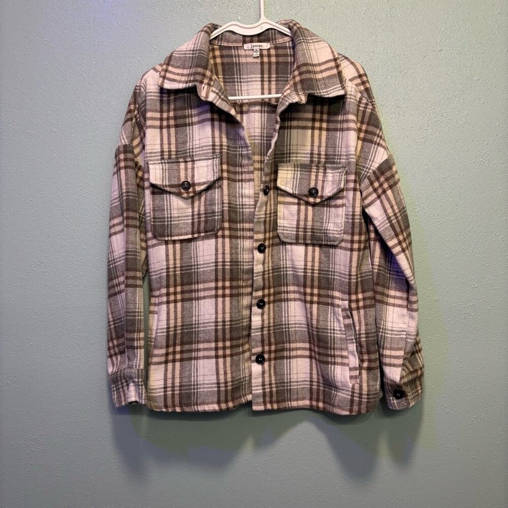 JODIFL Plaid Flannel Shacket Green Brown Cream | Women’s Small